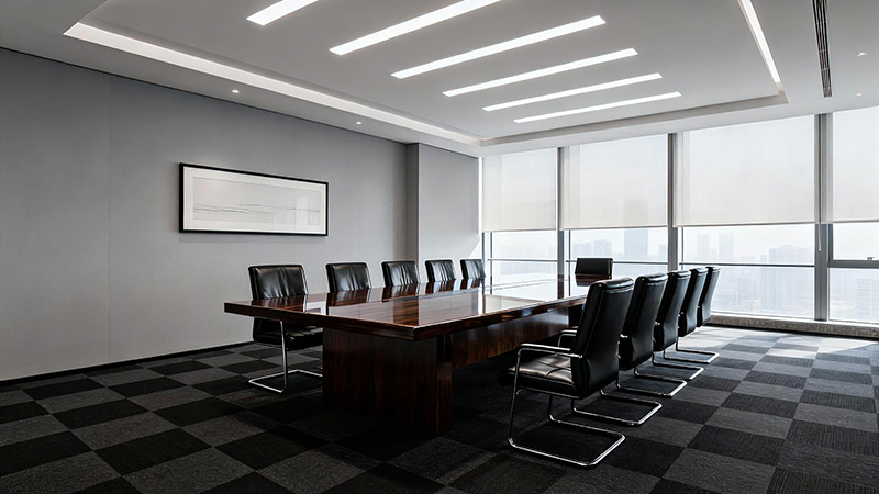 會議室深色丁字形地毯鋪裝效果